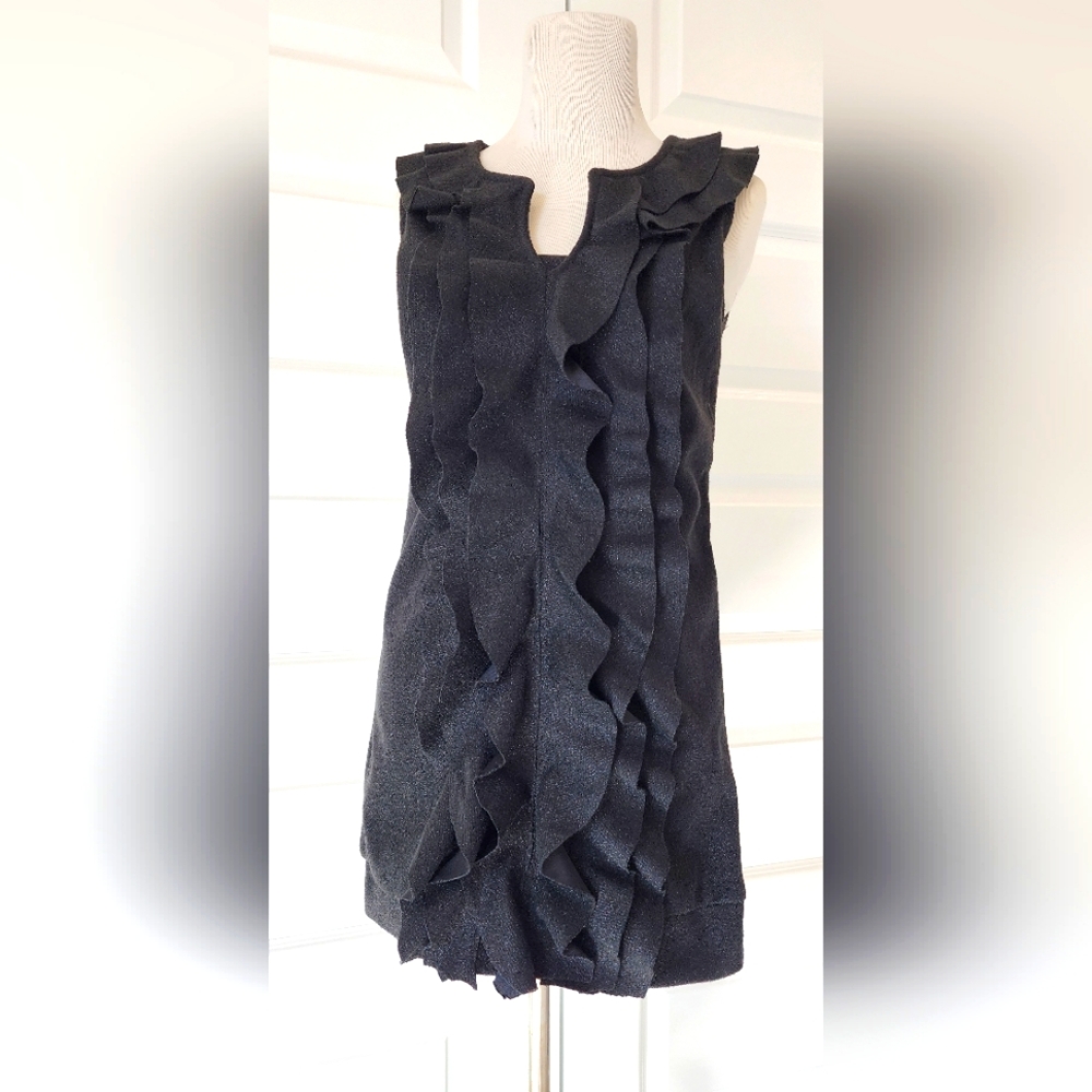 Black Wool-Blended Ruffled Mini Dress XS